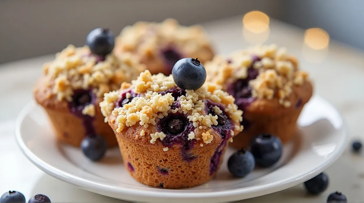 Crumbly Blueberry Streusel Muffins