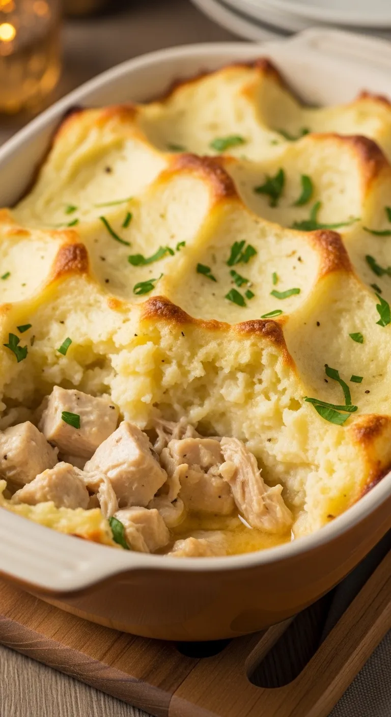 Mashed Potato Casserole with Crispy Chicken