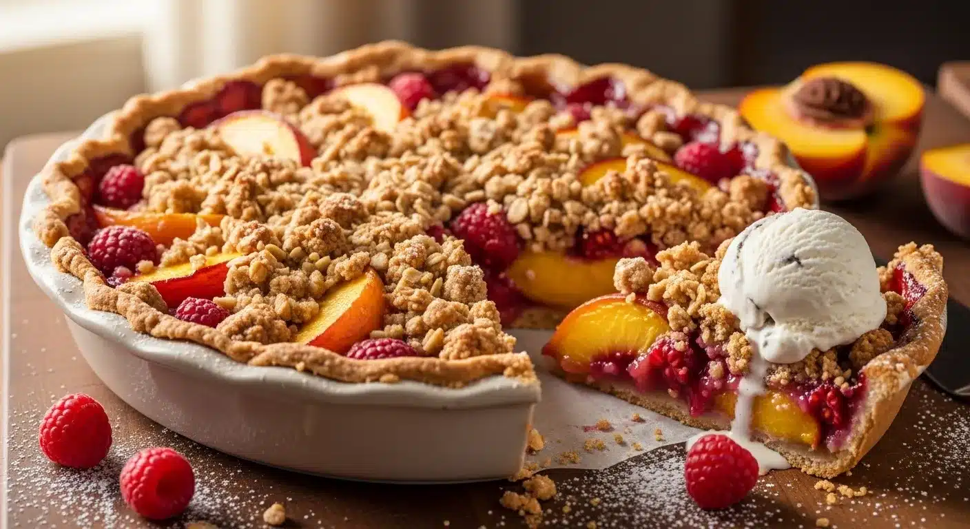 Peach Raspberry Crumble Pie