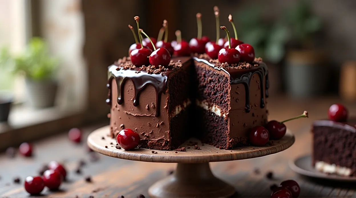 decadent chocolate cherry cake