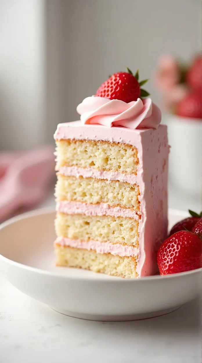 fluffy strawberry cake slice