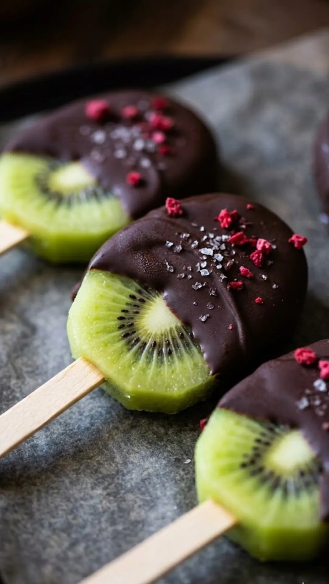 Chocolate Dipped Frozen Kiwi Pops