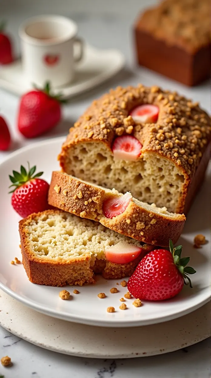 Strawberry Banana Bread with a Brown Sugar Crumble