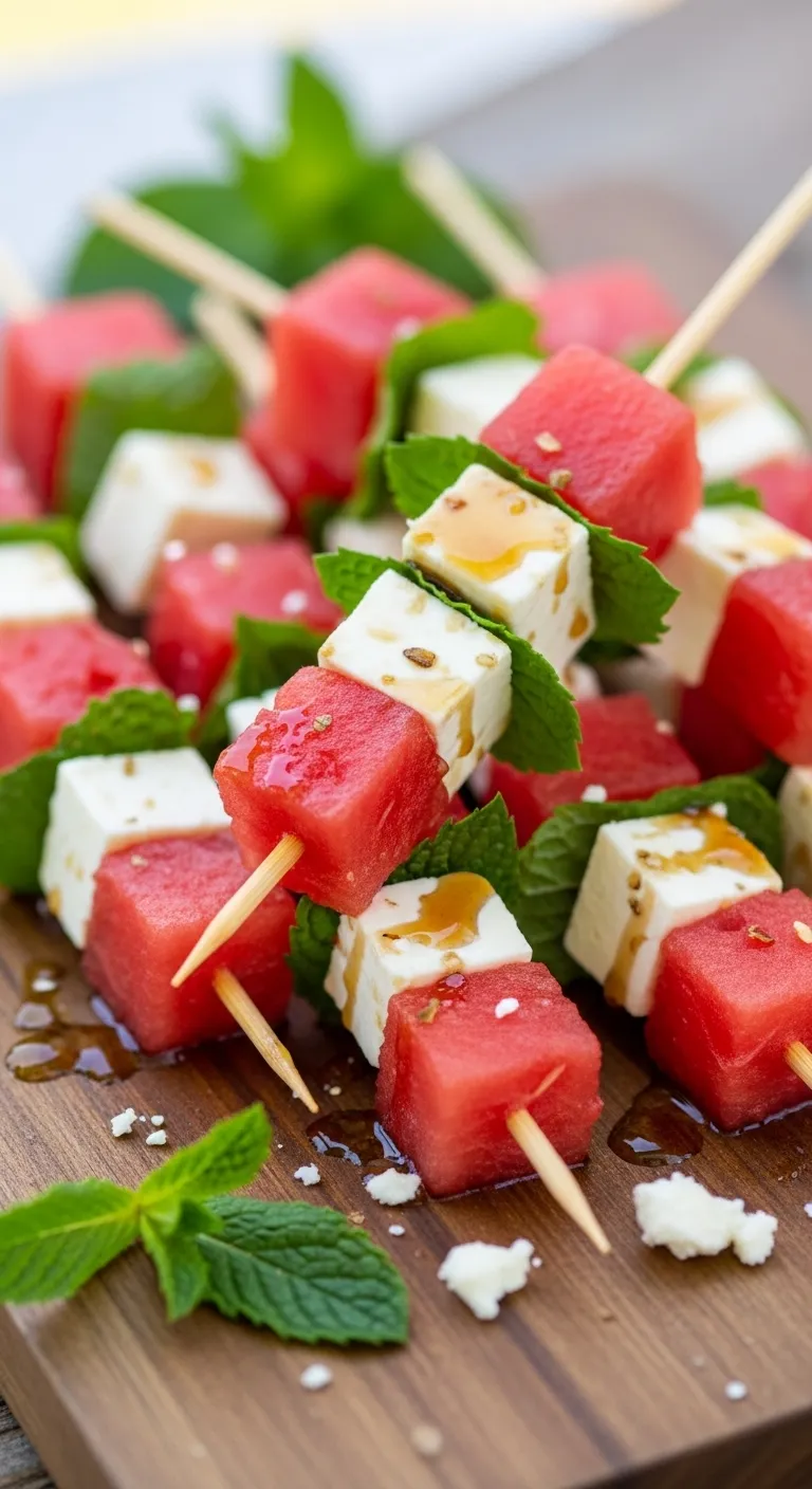 Watermelon Feta Mint Skewers