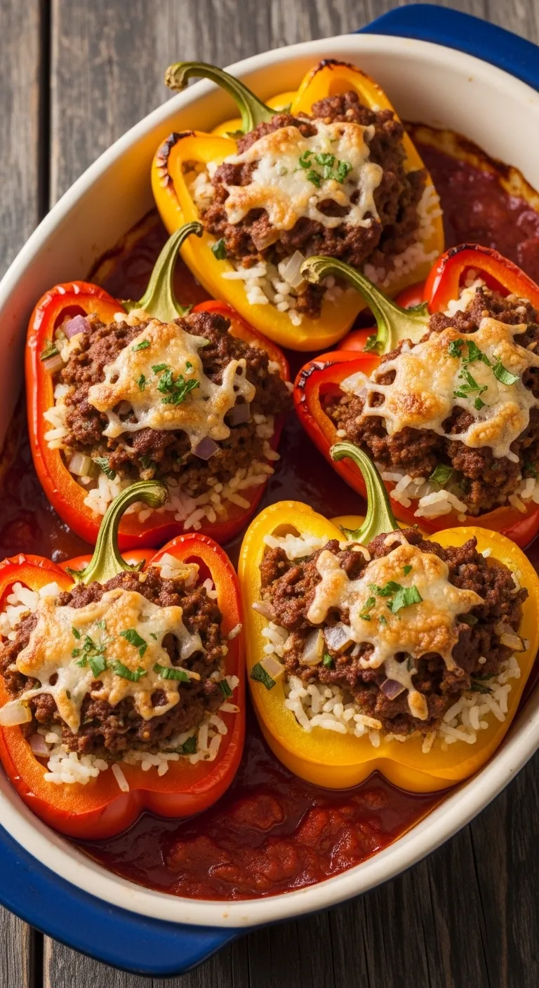 Bell Peppers With Spiced Ground Beef and Rice