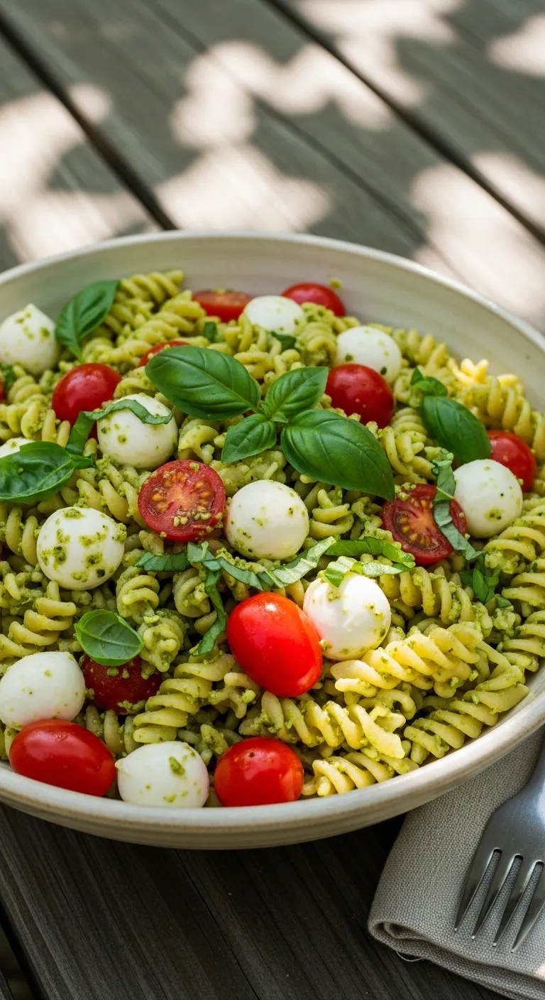 Caprese Pesto Pasta Salad with Fresh Mozzarella