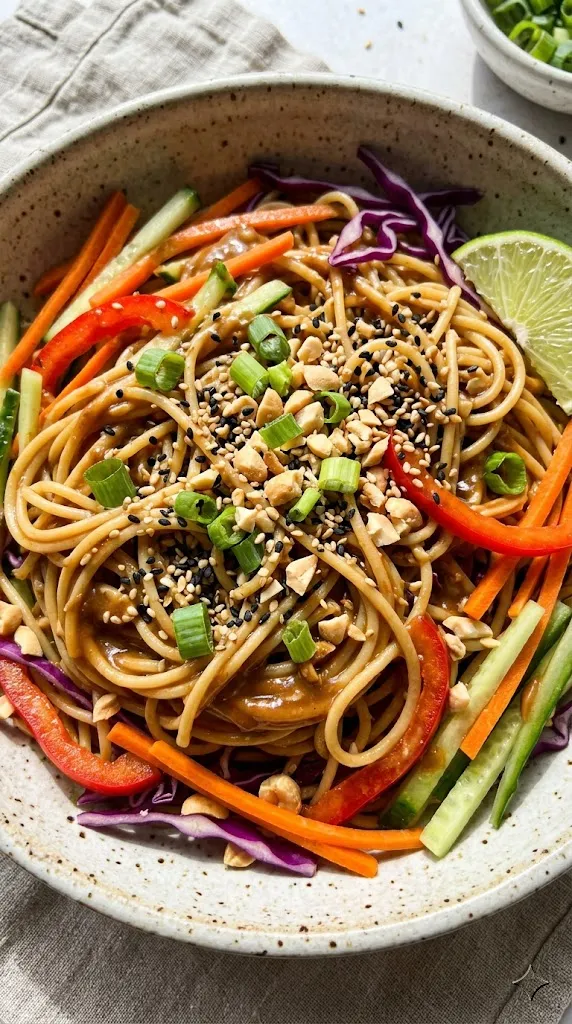 Cold Sesame Noodle Salad with Shredded Veggies