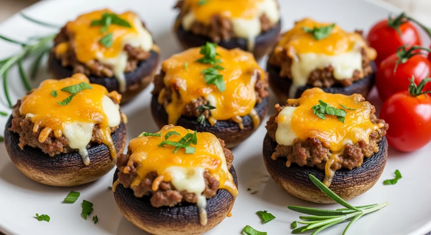 Keto Beef and Cheese Stuffed Mushrooms