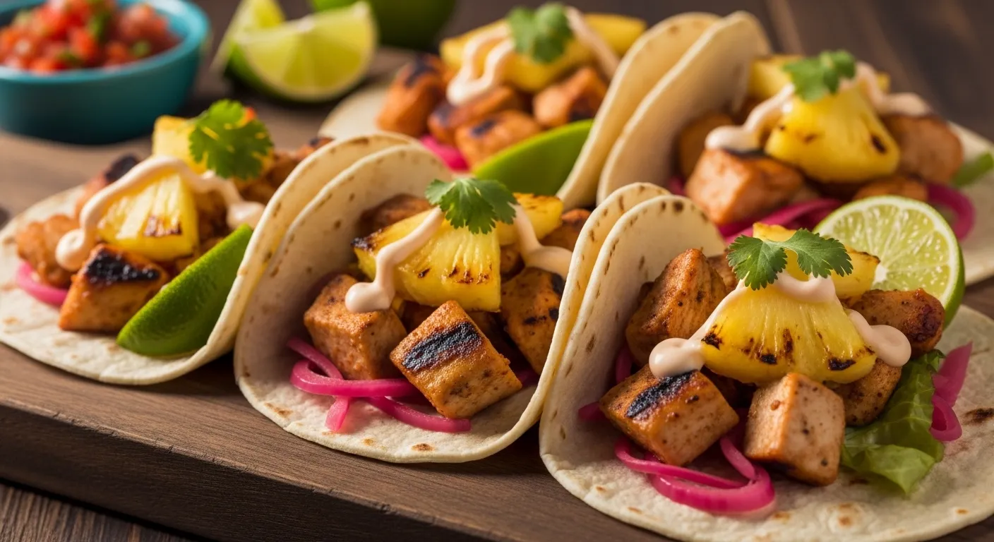 Pineapple Chicken Tacos with Tangy Slaw
