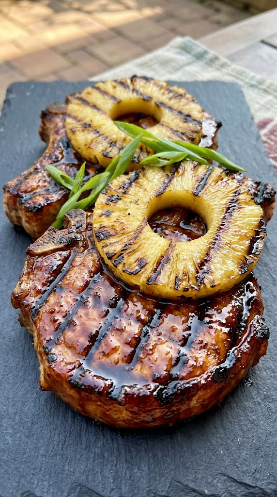 Teriyaki Glazed Grilled Pork Chops with Pineapple