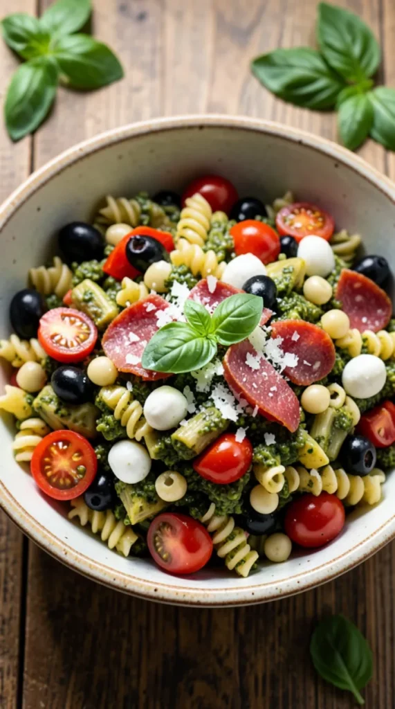 Antipasto Pesto Pasta Salad Loaded with Italian Favorites