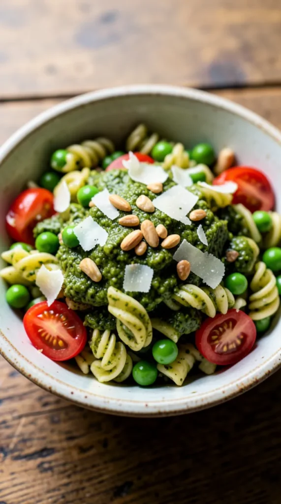 Pesto Pasta Salad with Peas for a Pop of Sweetness