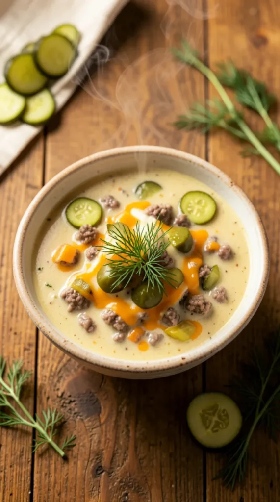 keto cheeseburger soup with pickles