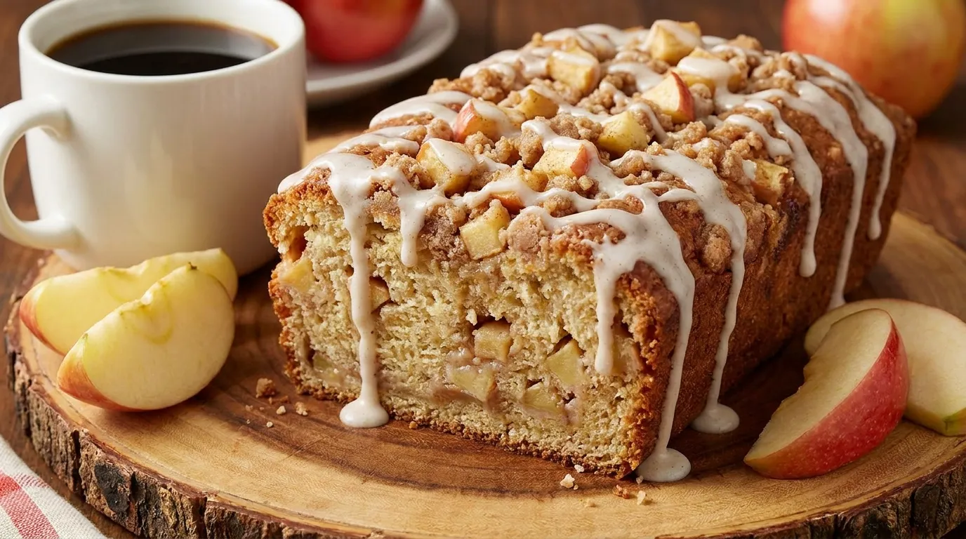 Moist Apple Fritter Bread with Cinnamon Glaze