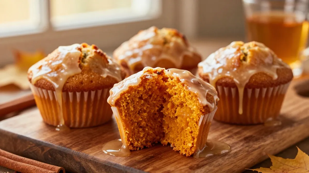 Apple Cider Glazed Pumpkin Muffins