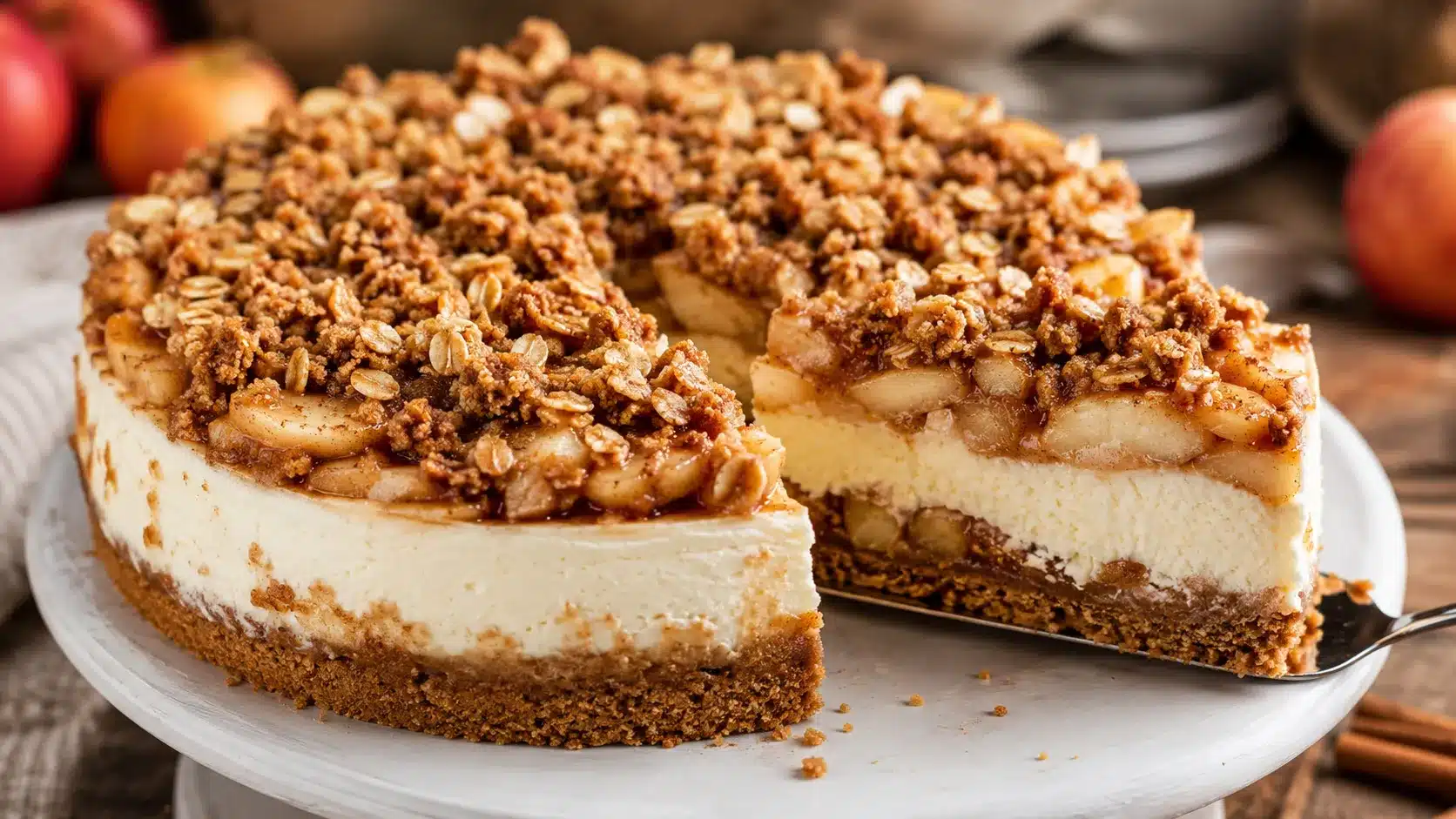 Apple Crisp Cheesecake with Oat Crumble