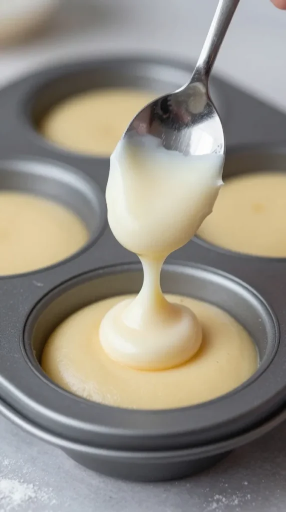 Close-up action shot of a spoon dropping a dollop of cream cheese