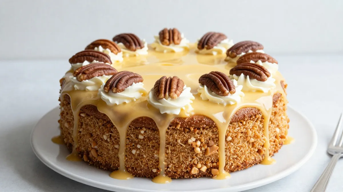 Easy Butter Pecan Praline Poke Cake
