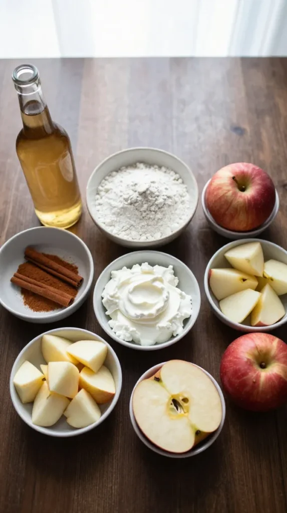 Overhead flat-lay of all ingredients in small bowls