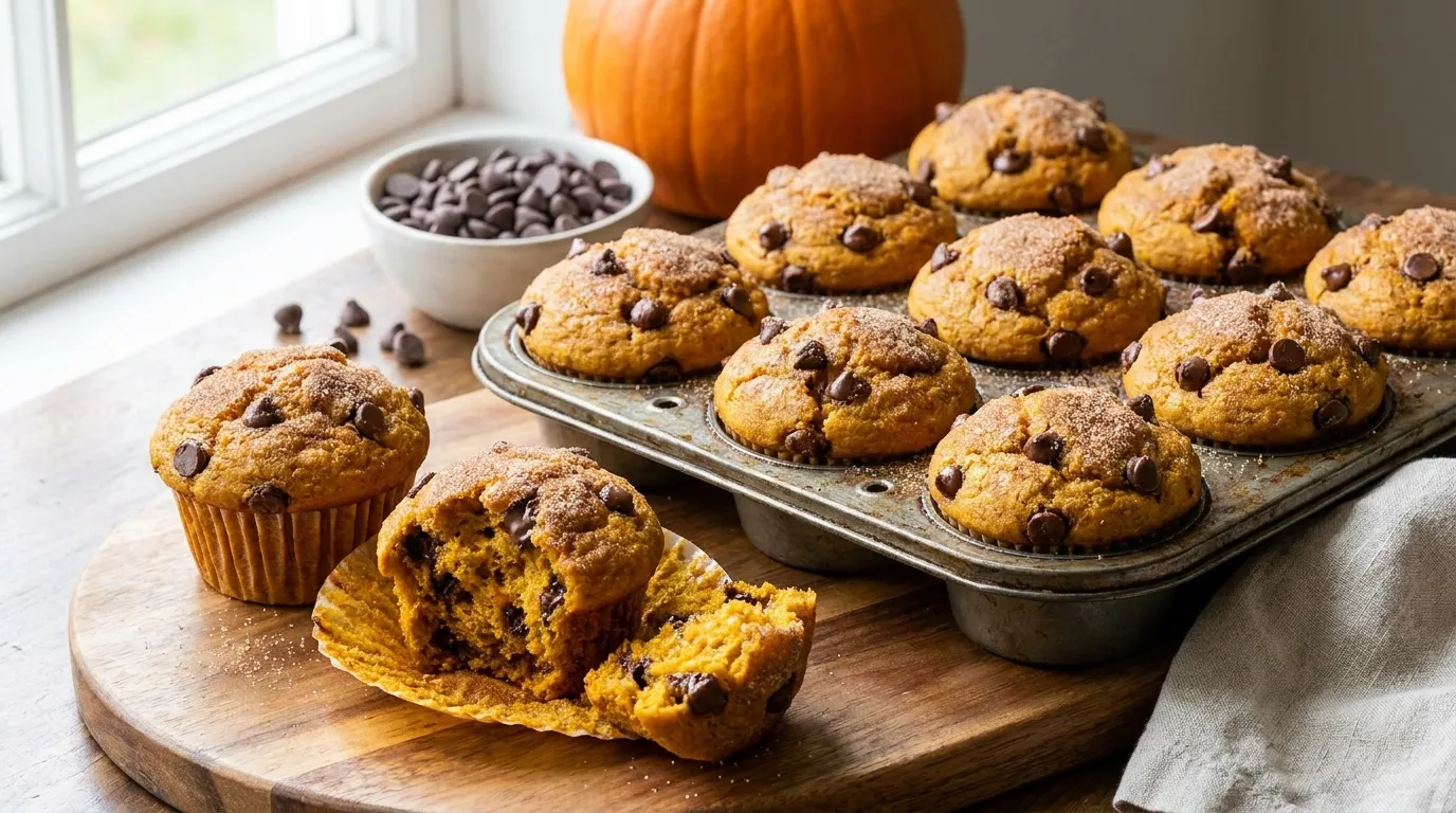 Soft Pumpkin Chocolate Chip Muffins