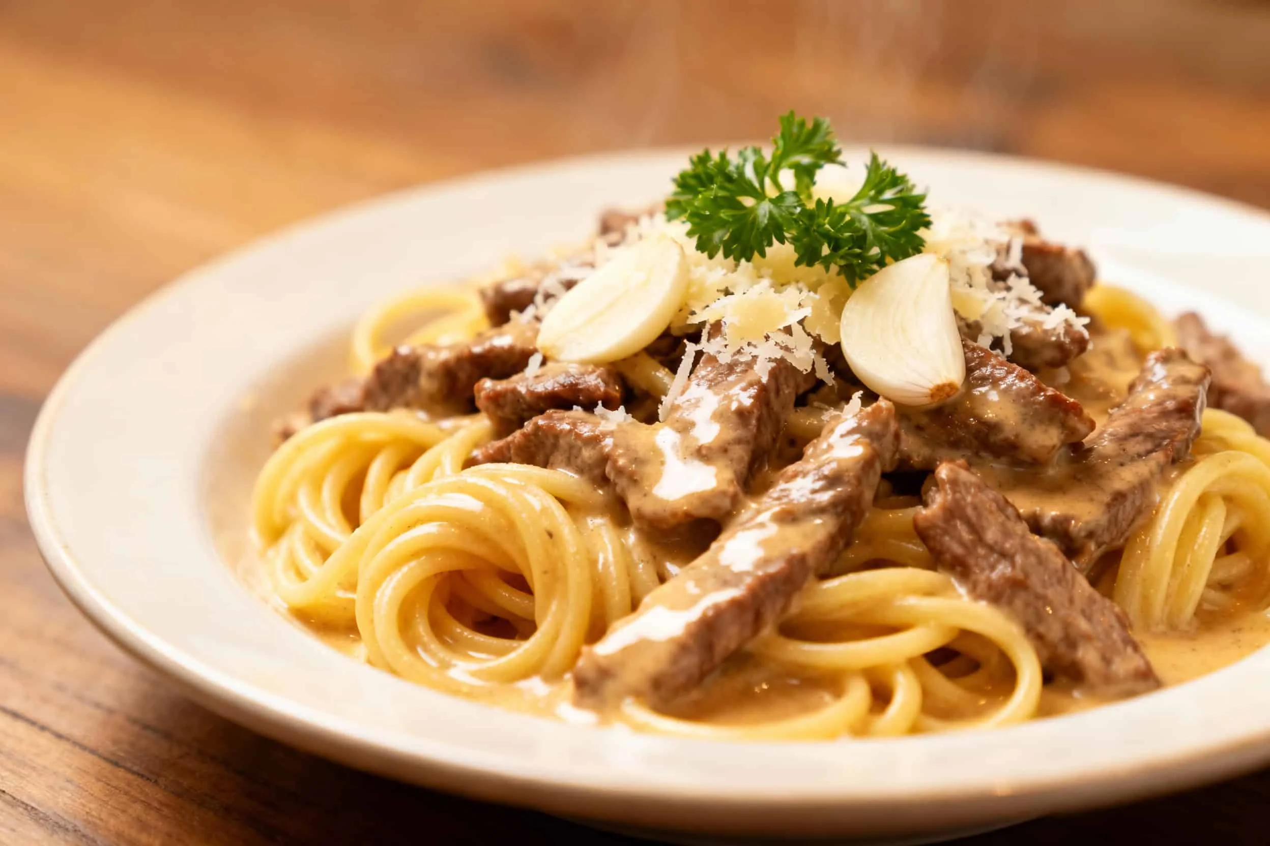 Creamy Garlic Beef Pasta