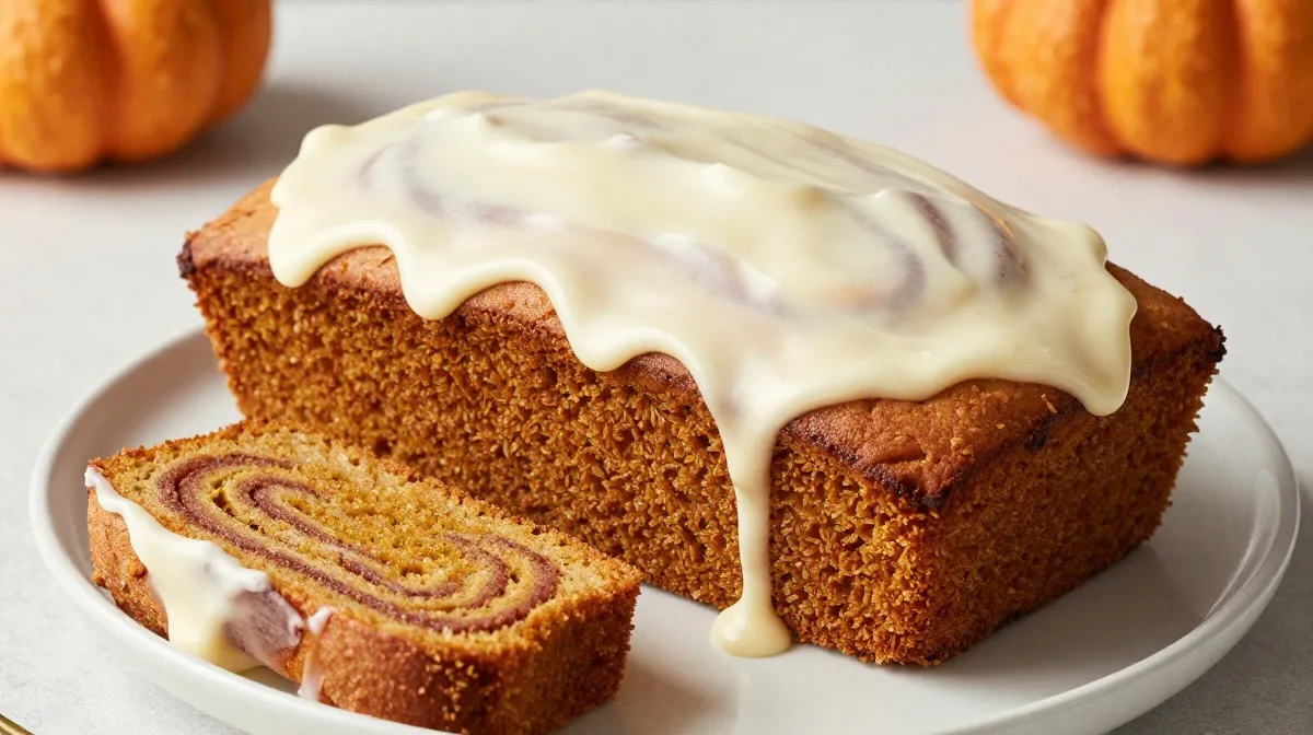 Cinnamon Roll Pumpkin Bread with Cream Cheese Glaze
